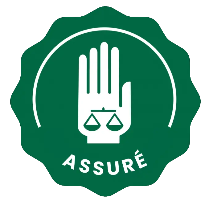 Badge vert avec logo Schunck Group et texte ASSURÉ indiquant une couverture d'assurance transport