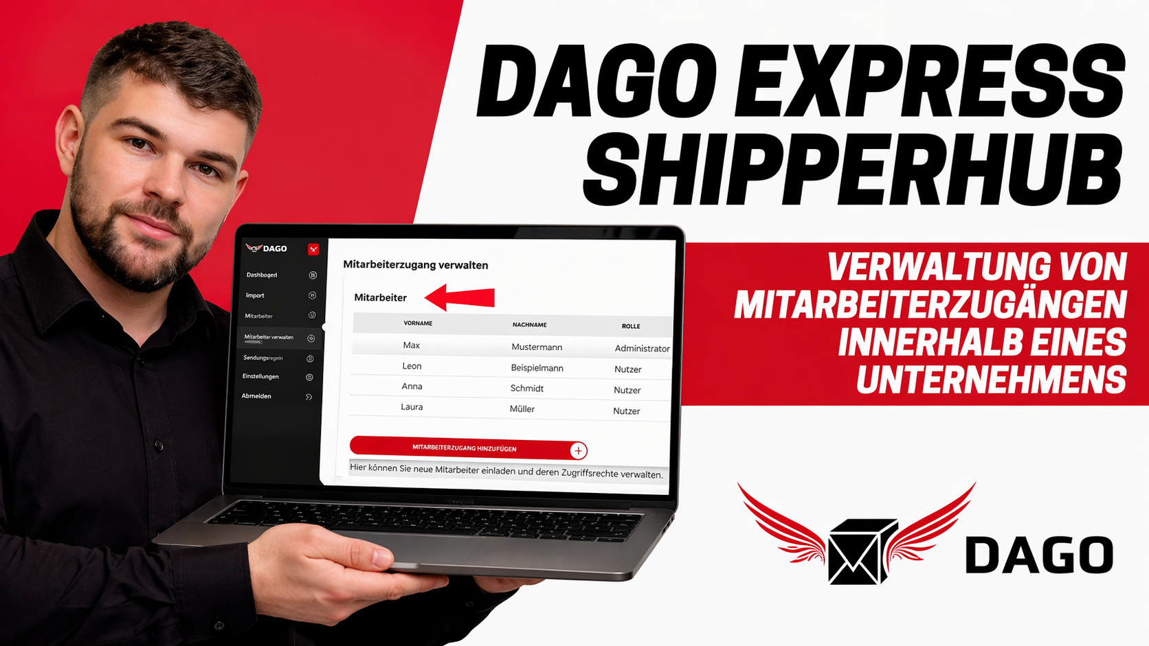 Verwaltung von Mitarbeiterzugängen innerhalb eines Unternehmens im DAGO Express Shipperhub