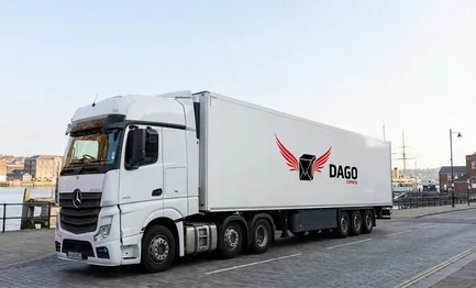 DAGO Express courier service truck in front of Royal Engineers Museum in Gillingham in Gillingham